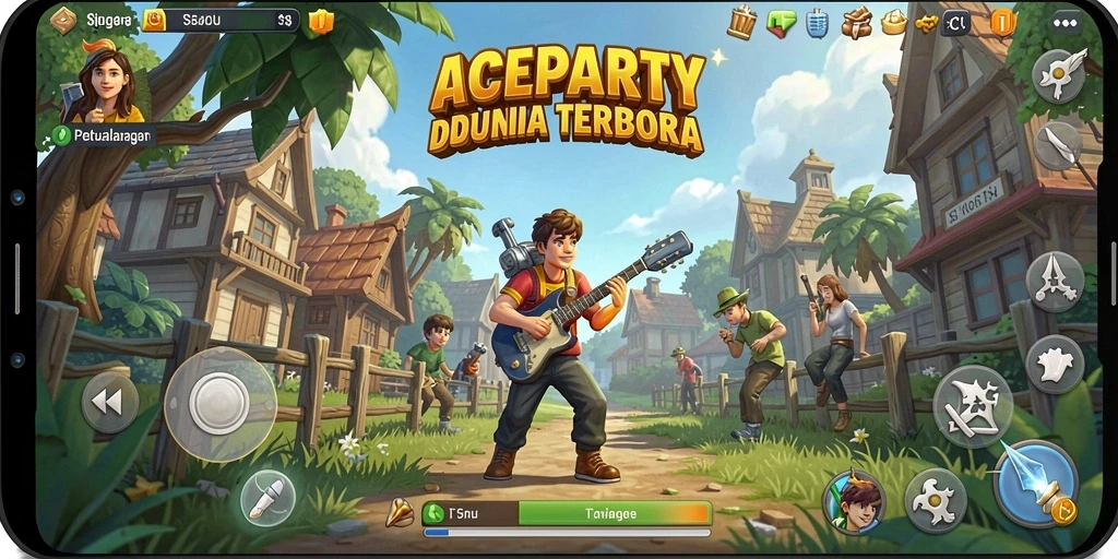 Gameplay ACEPARTY menampilkan petualangan seru di dunia terbuka.