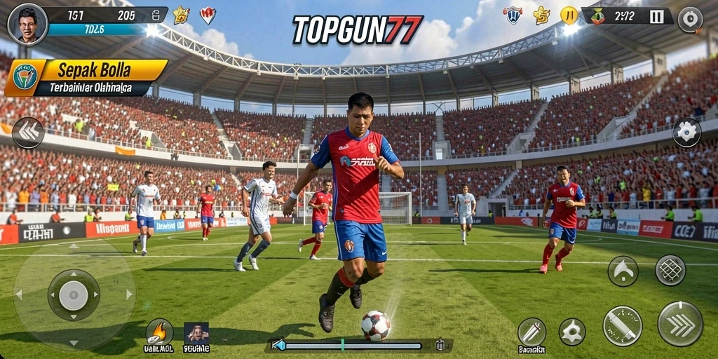 Tampilan utama gameplay dalam game sepak bola TOPGUN77.