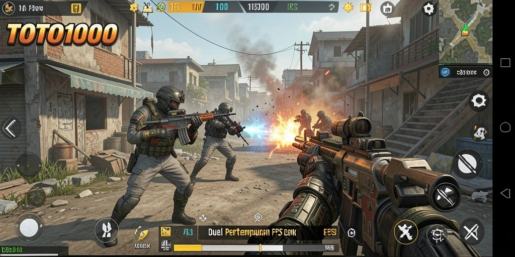 Tampilan gameplay menarik di <strong>TOTO1000</strong> menunjukkan aksi intens pertempuran FPS.