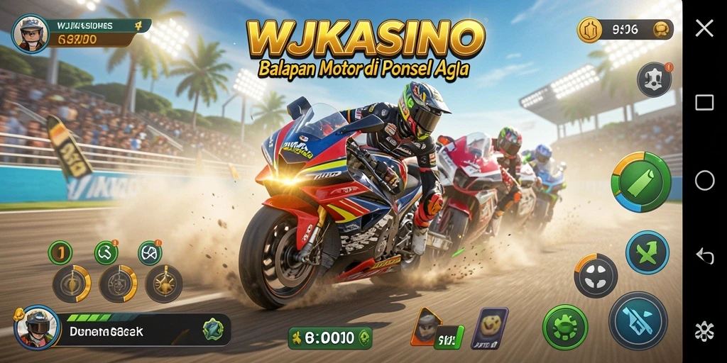 Tampilan gameplay seru dari WJKASINO dengan balapan motor yang mendebarkan.